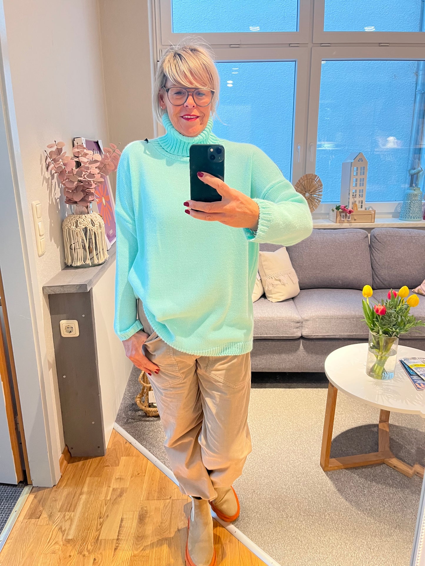 Pullover Rollkragen Flachstrick